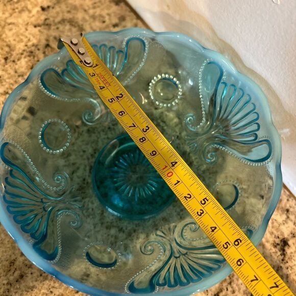 Jefferson Glass Blue Opalescent Candy Dish Bowl Shell Loops Pattern - Picture 6 of 7
